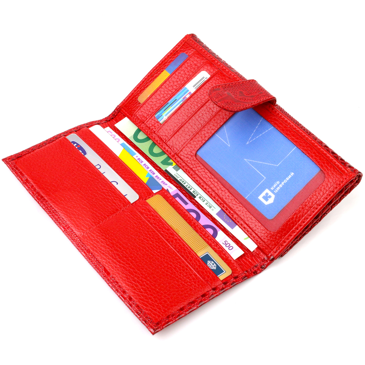 Лаковане жіноче портмоне з натуральної шкіри з тисненням під змію CANPELLINI Червоний