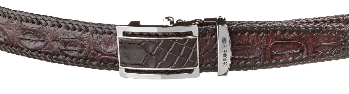 Ремень-автомат CROCODILE LEATHER из натуральной кожи крокодила Коричневый