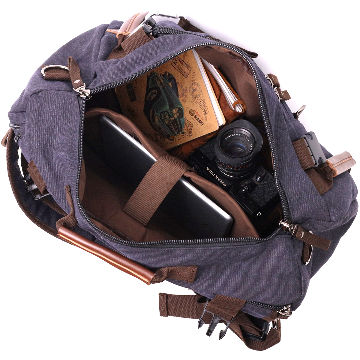 Большой рюкзак-трансформер в стиле милитари из плотного текстиля Vintage Черный