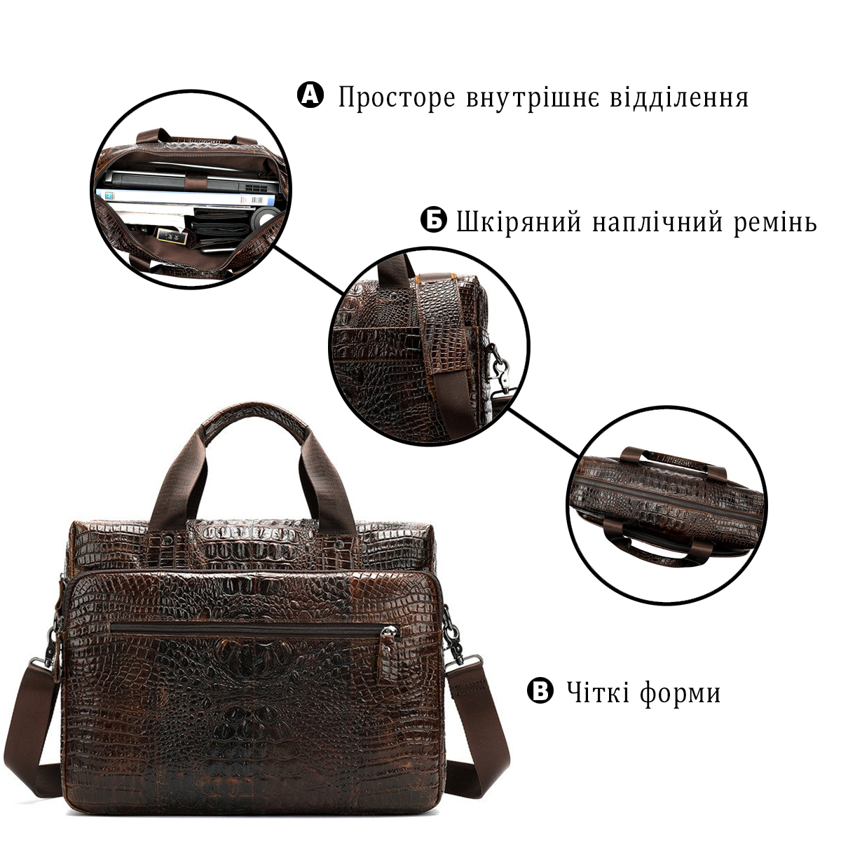 Сумка для ноутбука з тисненням під рептилію Vintage Коричнева