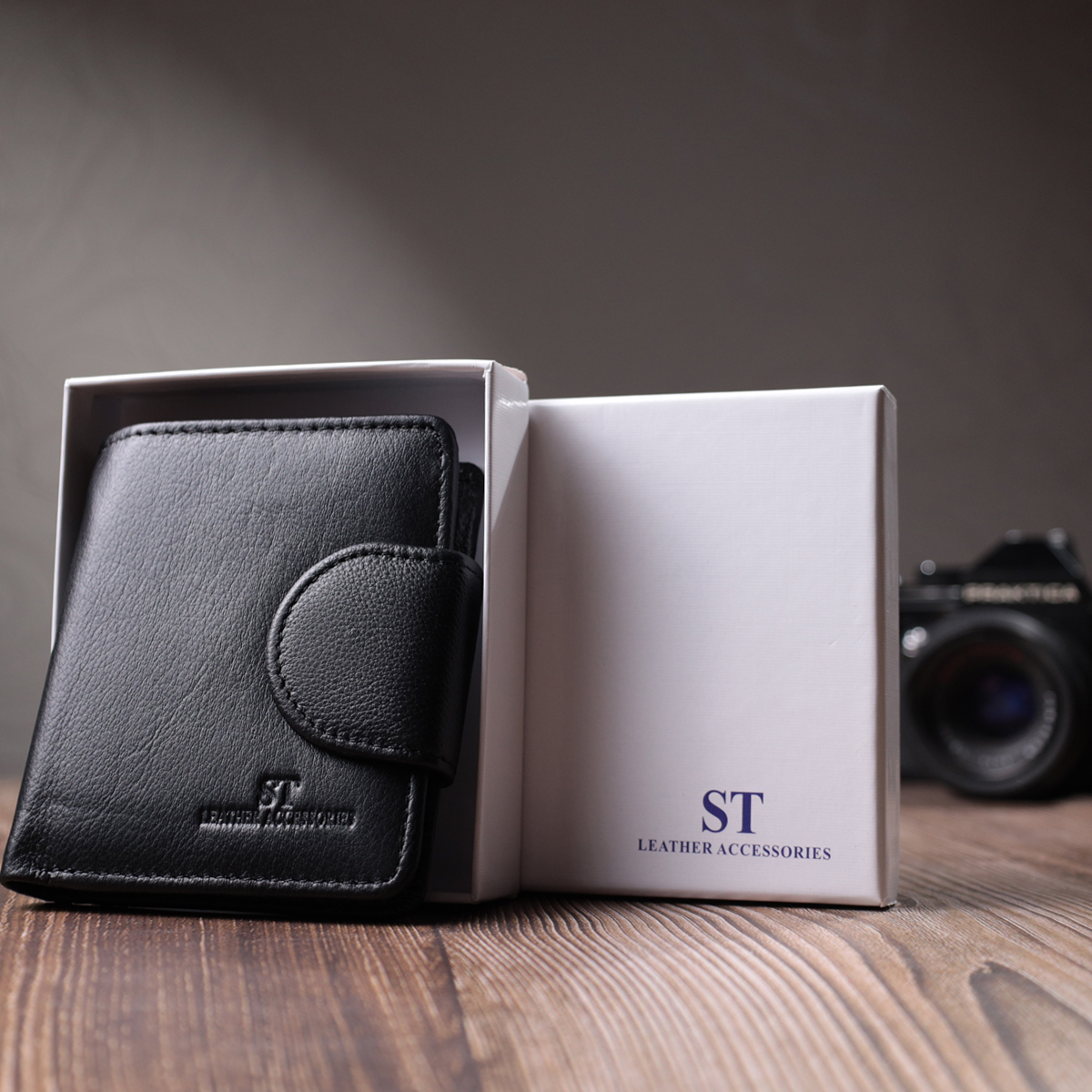 Вертикальный кошелек для женщин из натуральной кожи ST Leather Черный