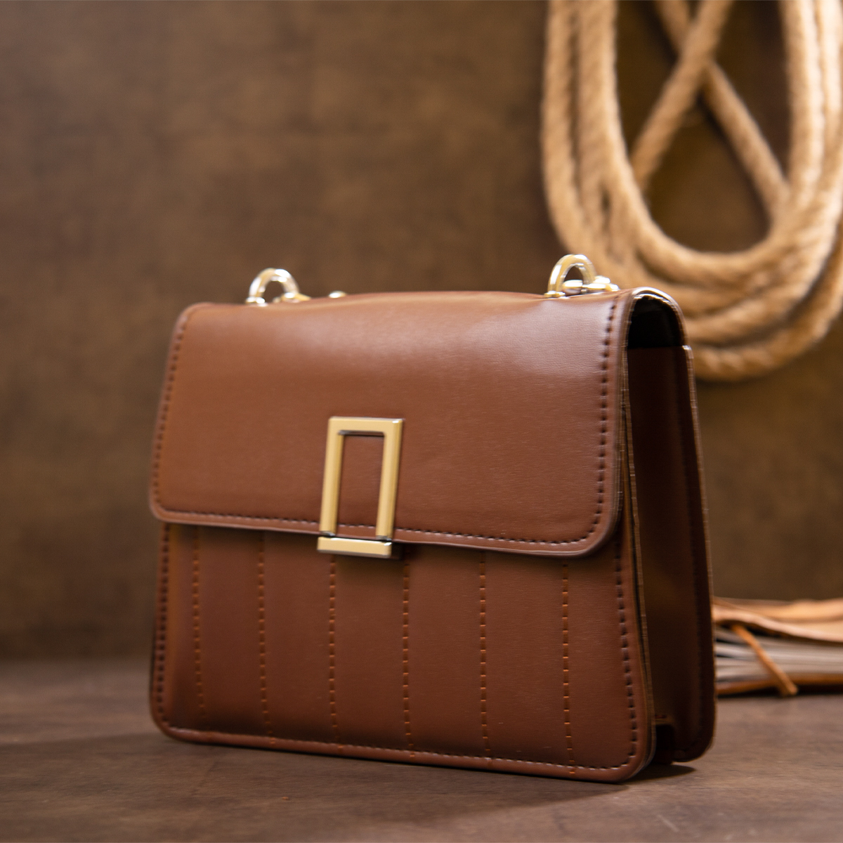 Горизонтальна сумка зі шкірозамінника Vintage sale_ Коричнева