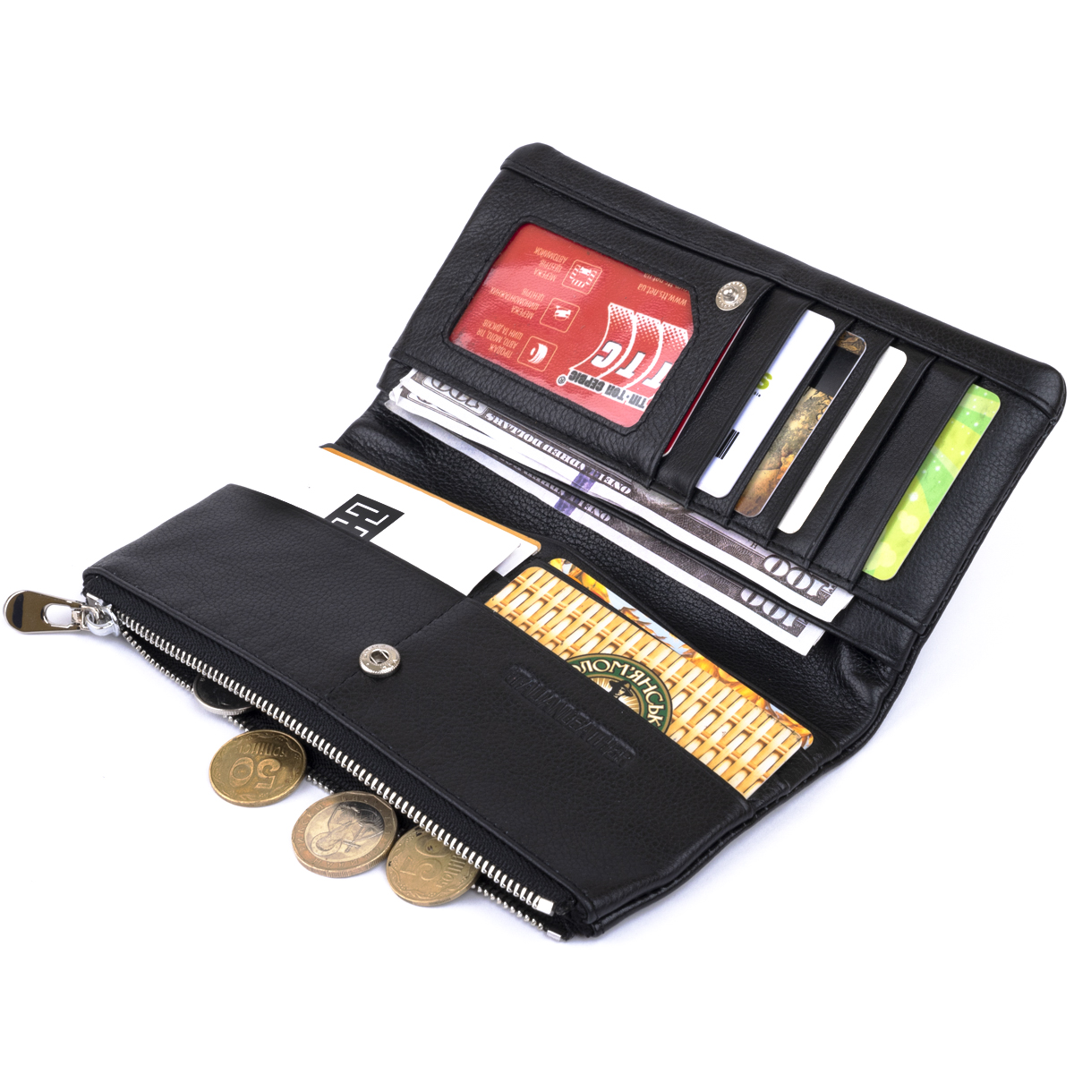 Вертикальный кошелек на кнопке женский ST Leather Черный