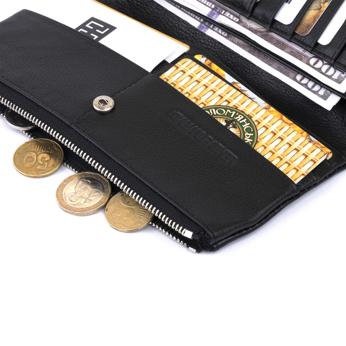 Вертикальный кошелек на кнопке женский ST Leather Черный