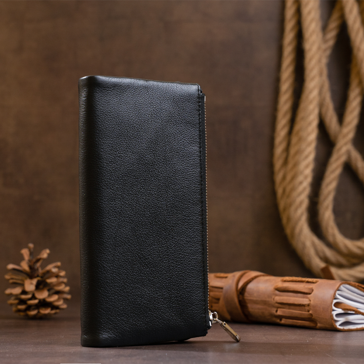 Вертикальный кошелек на кнопке женский ST Leather Черный