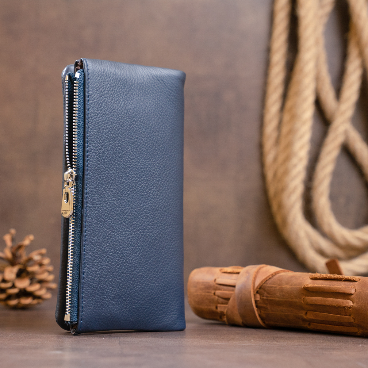 Вертикальний гаманець на кнопці жіночий ST Leather Темно-синій