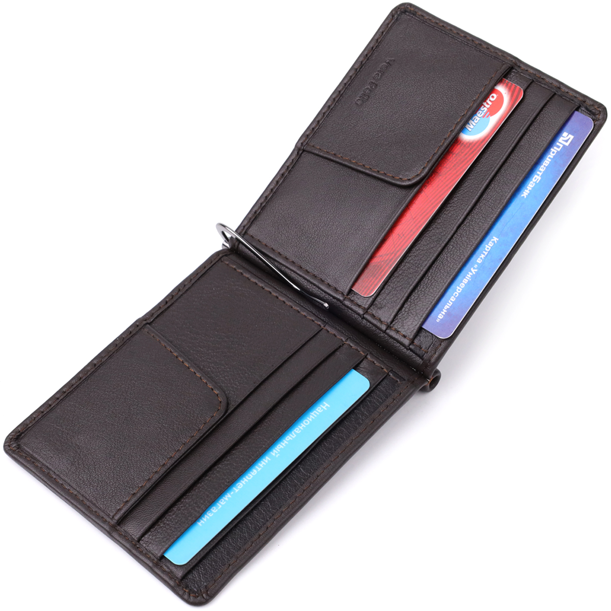 Затискач для грошей з м'якої натуральної шкіри Tony Perotti _ ( moro) Коричневий