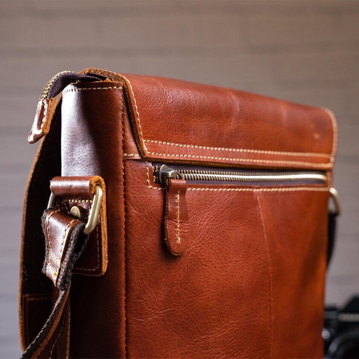 Сумка чоловіча вертикальна шкіряна Vintage Коричнева