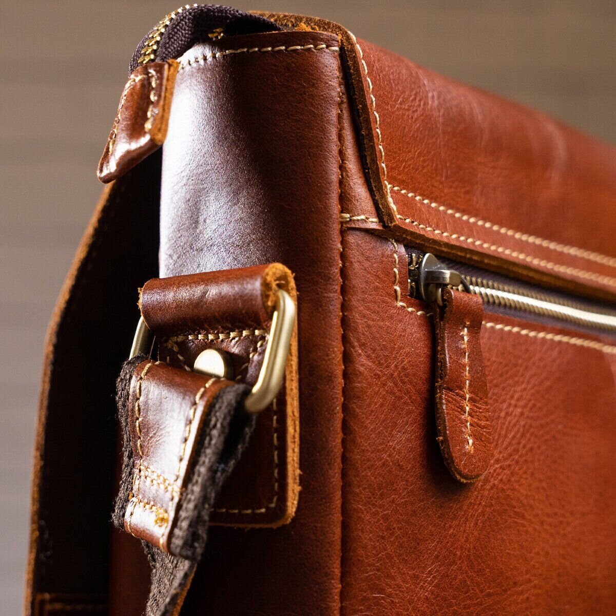 Сумка чоловіча вертикальна шкіряна Vintage Коричнева