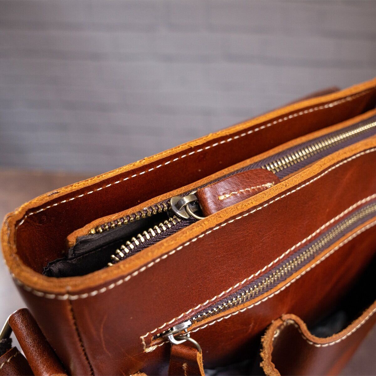 Сумка чоловіча вертикальна шкіряна Vintage Коричнева