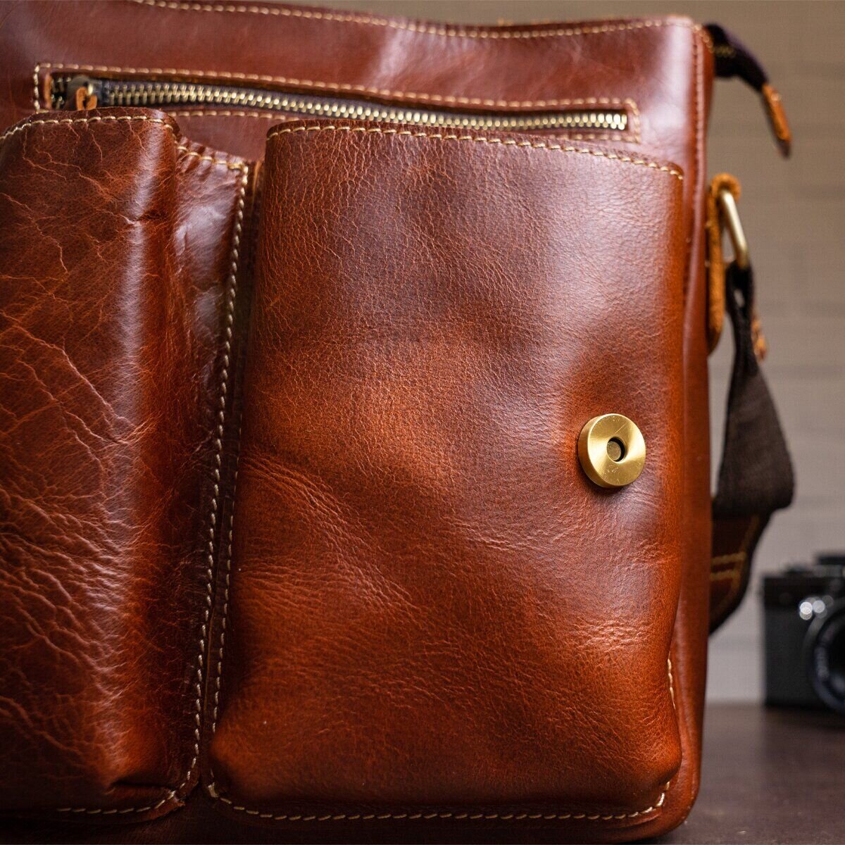 Сумка чоловіча вертикальна шкіряна Vintage Коричнева