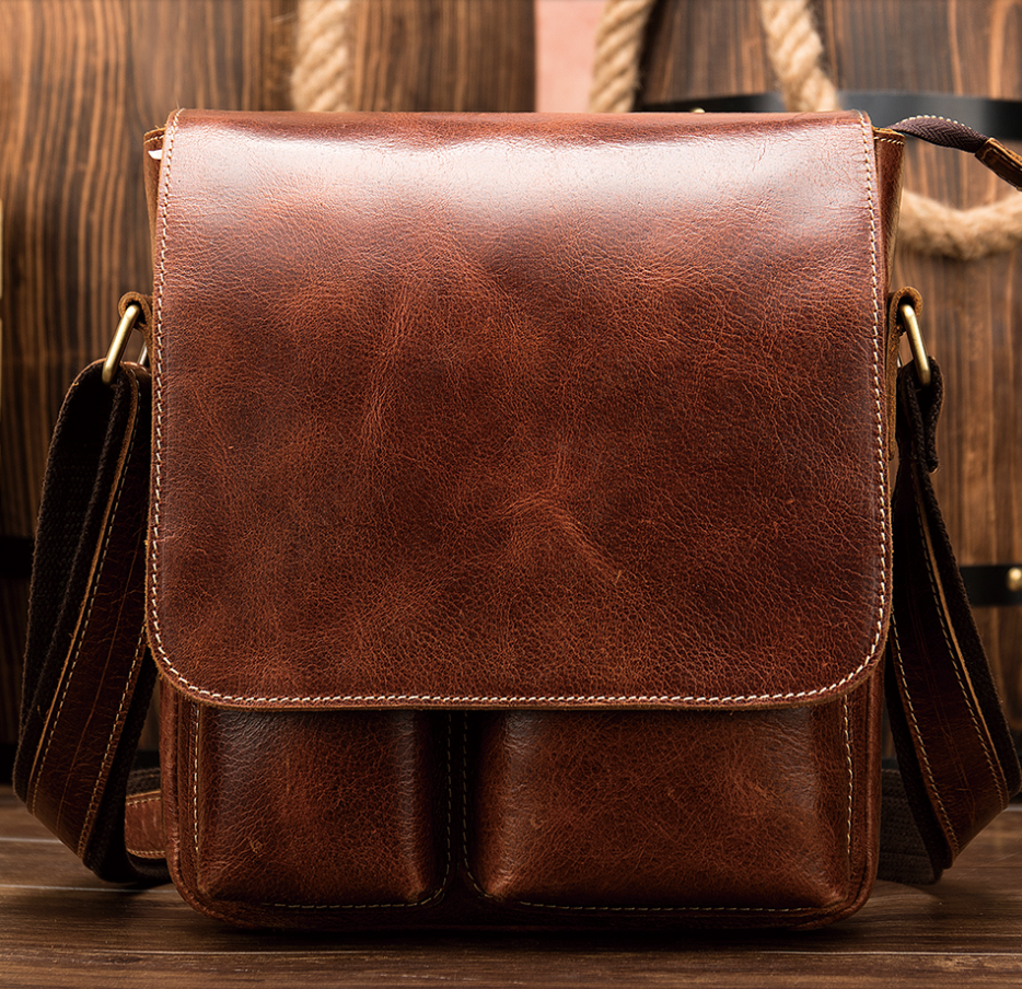 Сумка чоловіча вертикальна шкіряна Vintage Коричнева