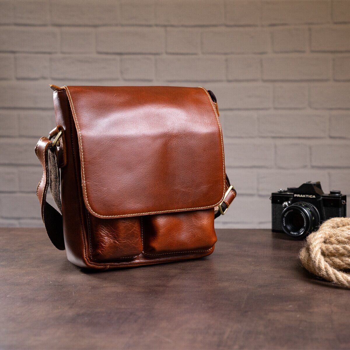 Сумка чоловіча вертикальна шкіряна Vintage Коричнева