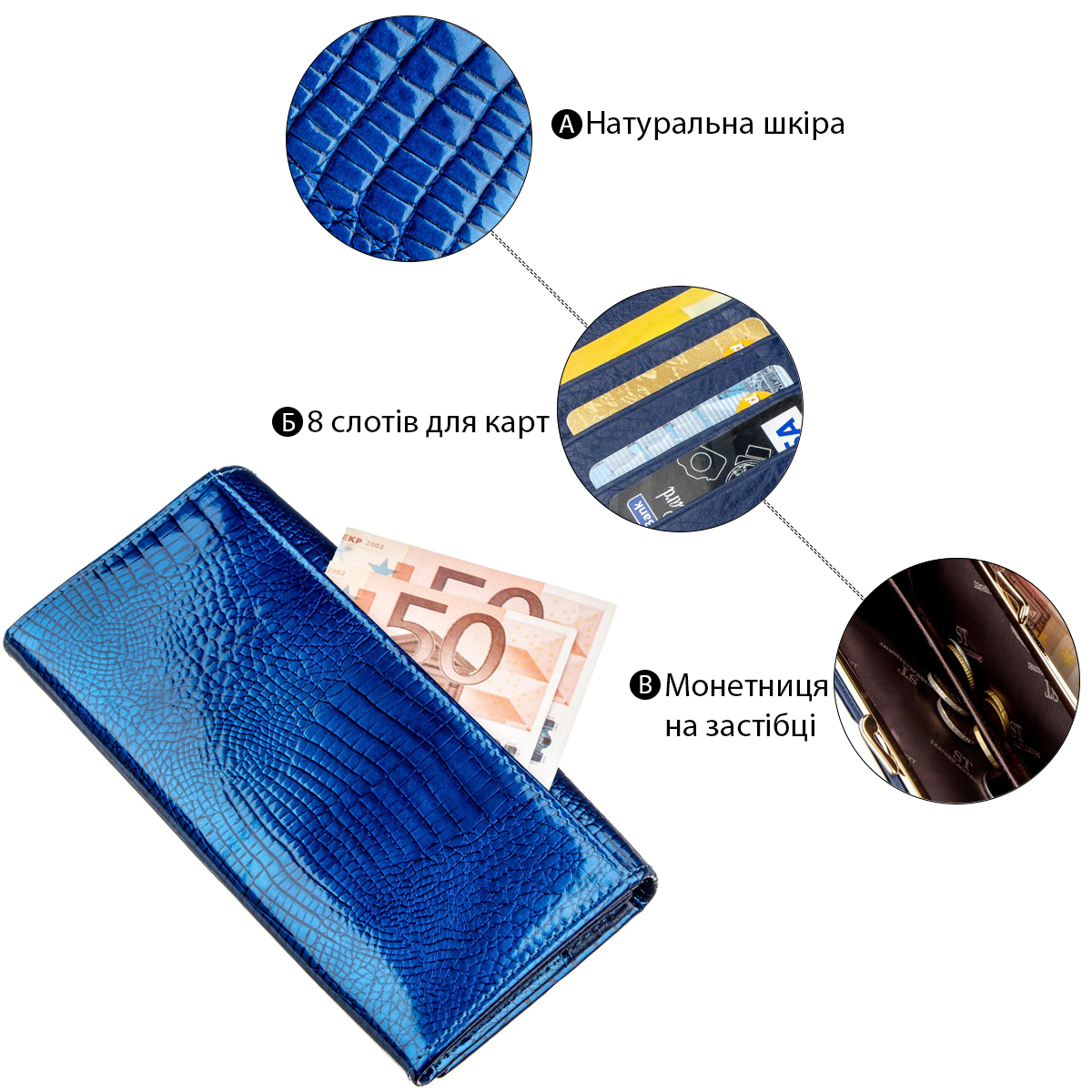 Жіночий лаковий гаманець ST Leather Синій