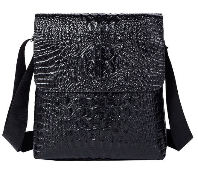 Сумка чоловіча вертикальна з тисненням під рептилію Vintage Чорна