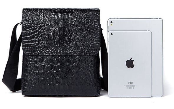 Сумка чоловіча вертикальна з тисненням під рептилію Vintage Чорна