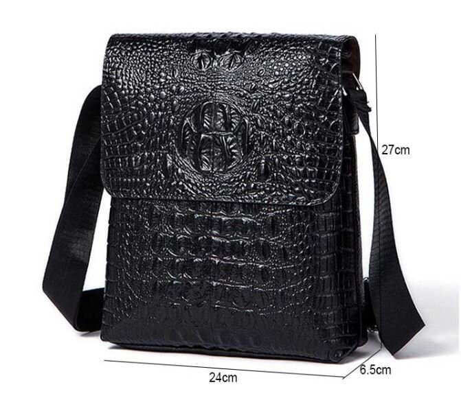 Сумка чоловіча вертикальна з тисненням під рептилію Vintage Чорна