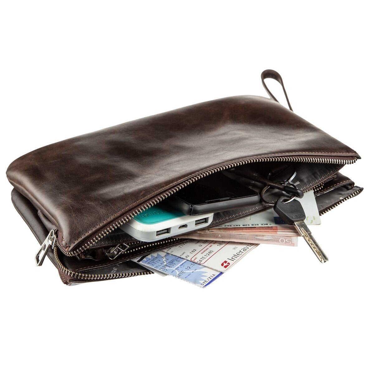 Барсетка чоловіча GRANDE PELLE в гладку шкіру Коричнева