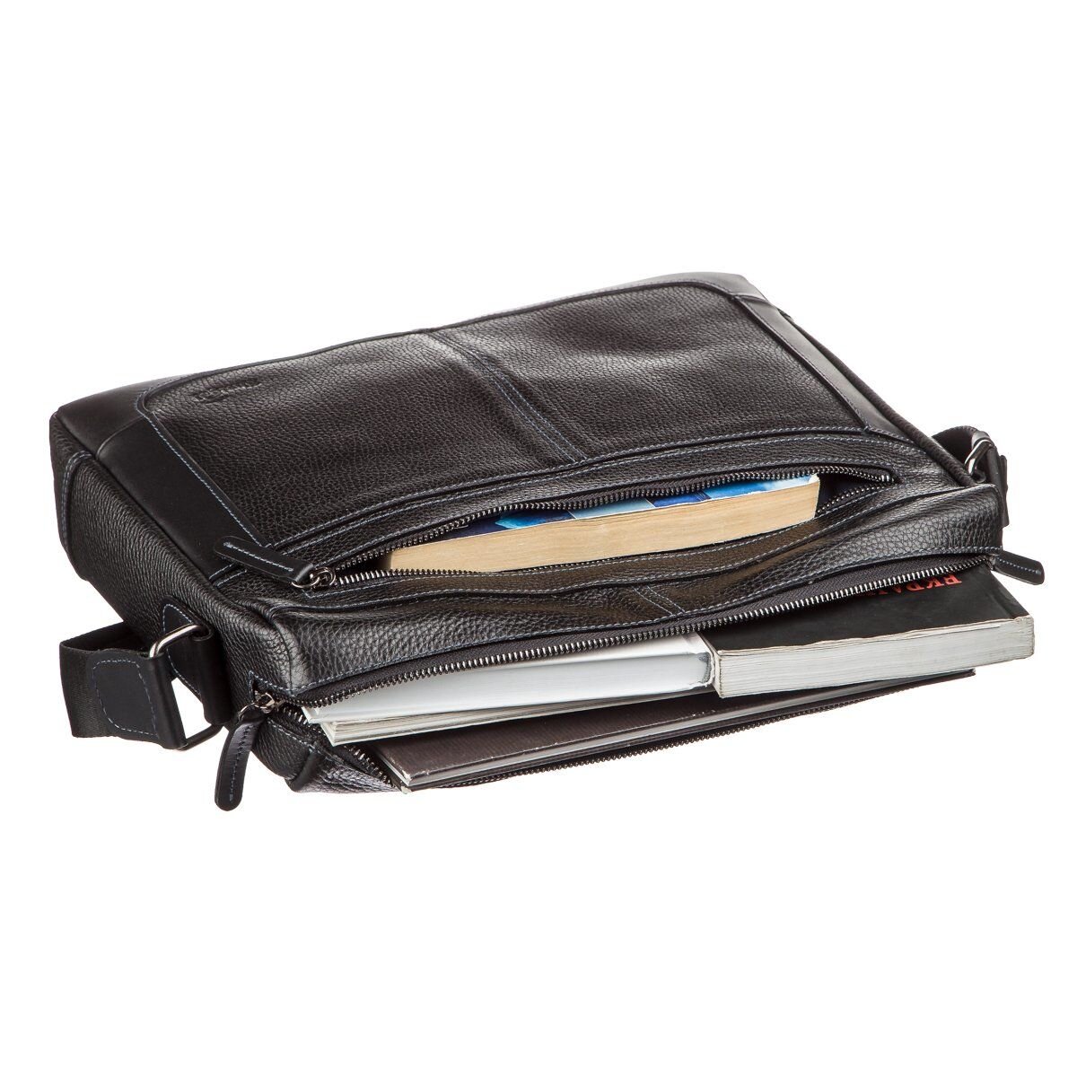 Ділова чоловіча сумка зі шкіри флотар на плече SHVIGEL Чорна