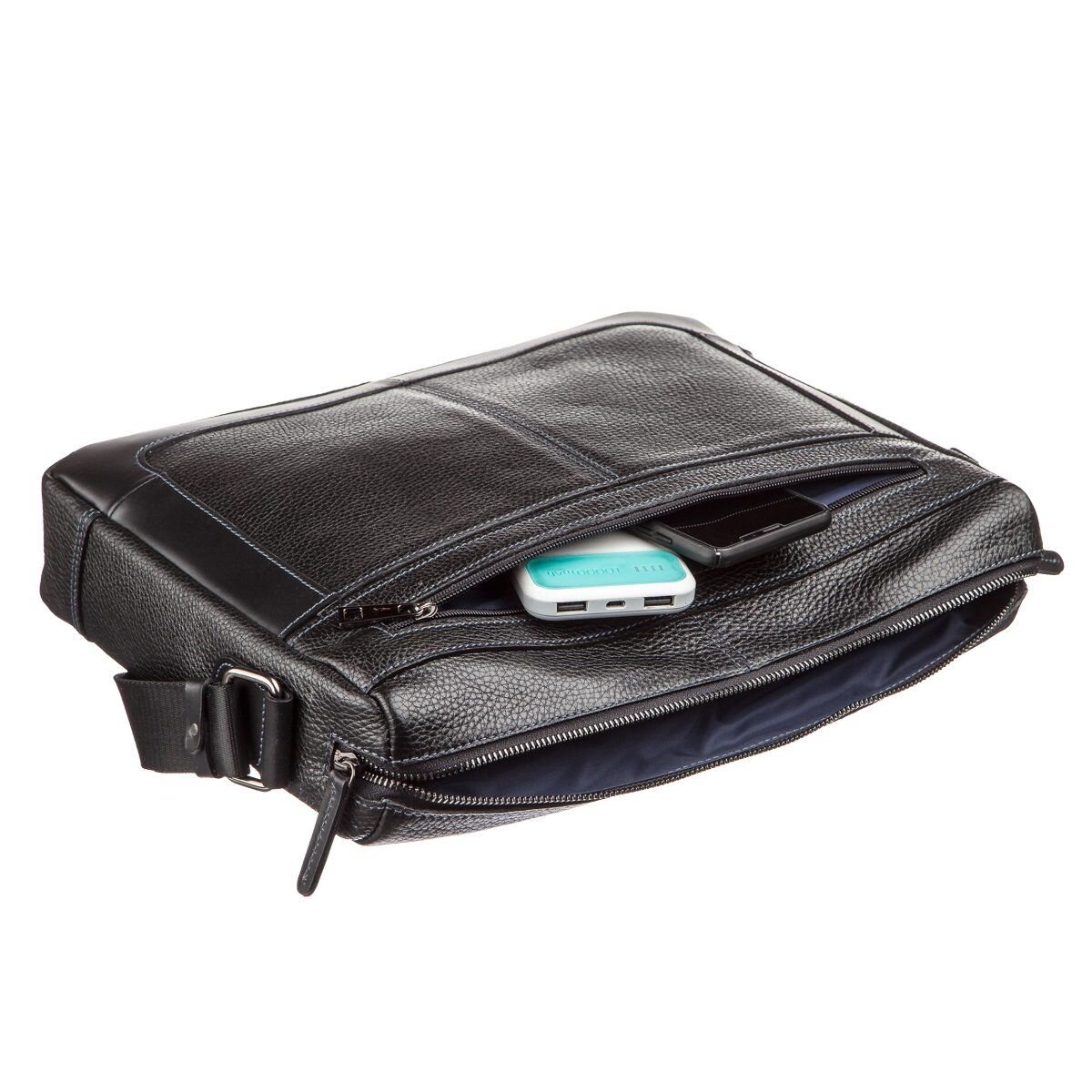 Ділова чоловіча сумка зі шкіри флотар на плече SHVIGEL Чорна