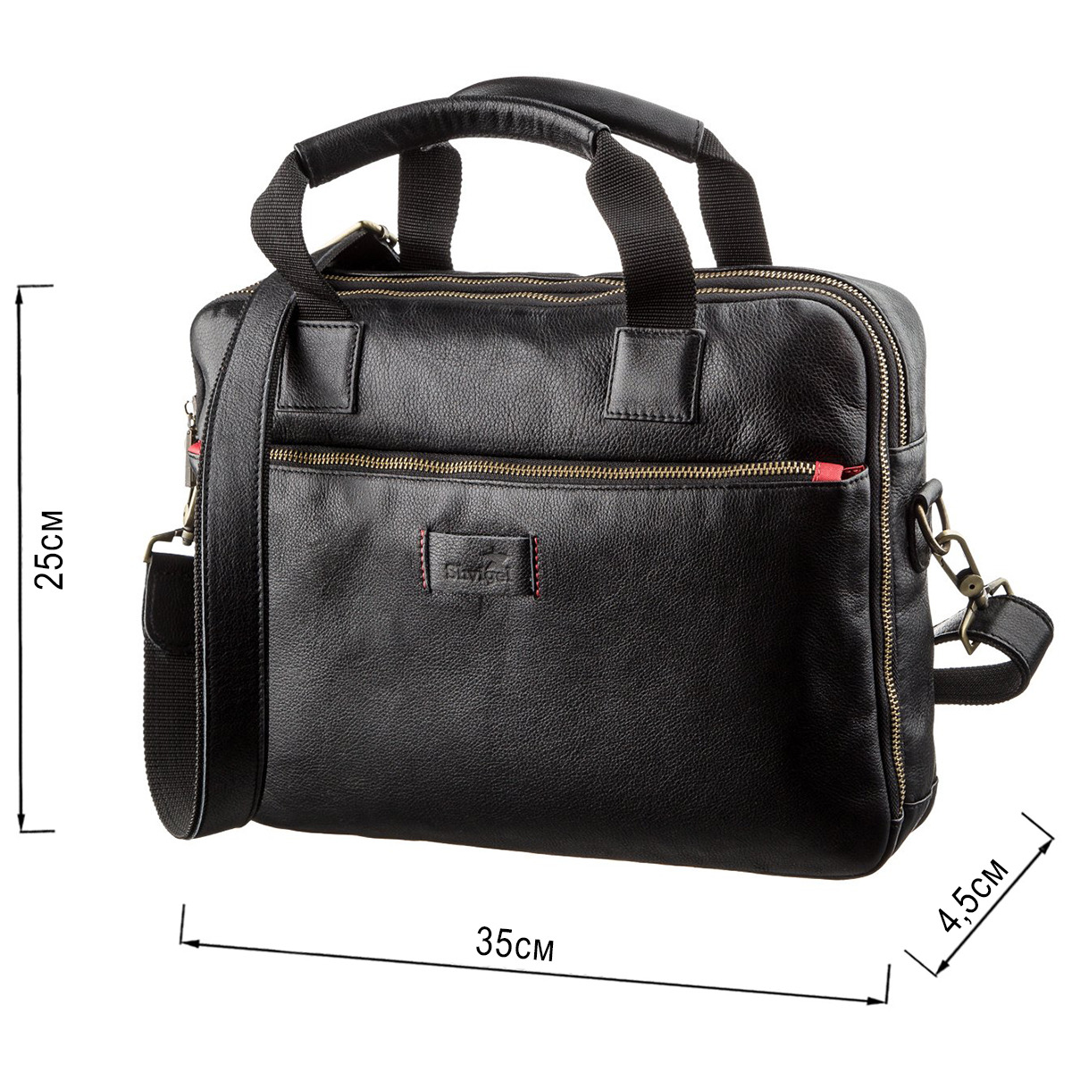 Мужская кожаная сумка под ноутбук на отделения SHVIGEL Черная