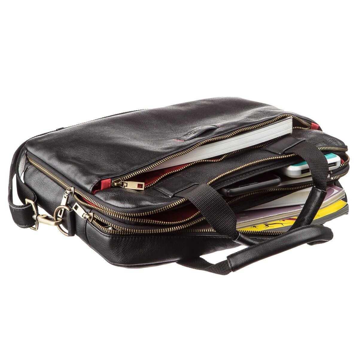 Мужская кожаная сумка под ноутбук на отделения SHVIGEL Черная