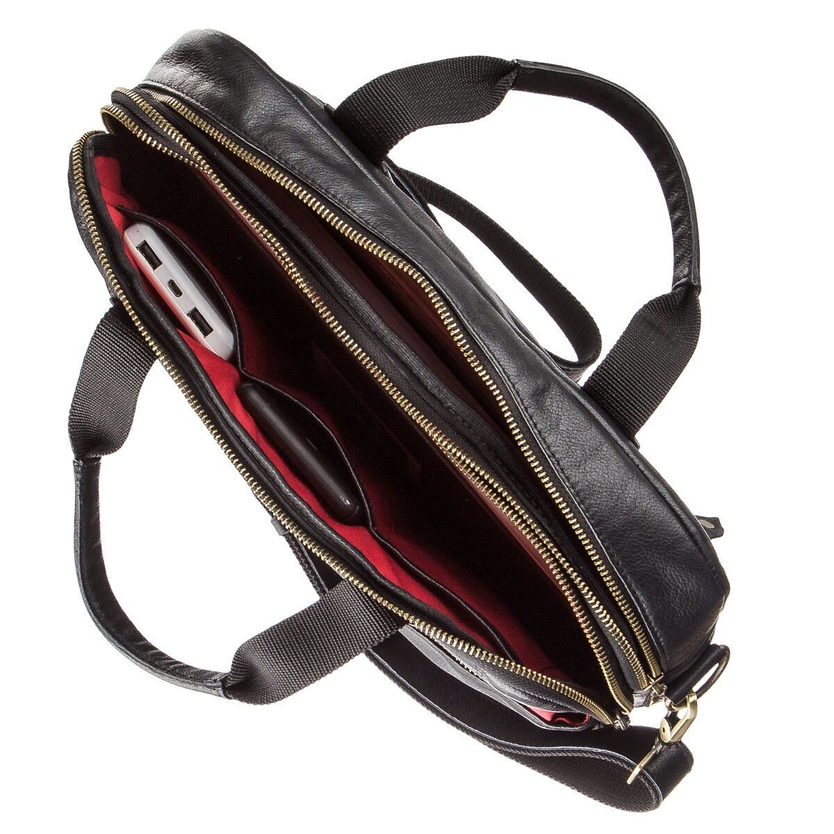 Мужская кожаная сумка под ноутбук на отделения SHVIGEL Черная