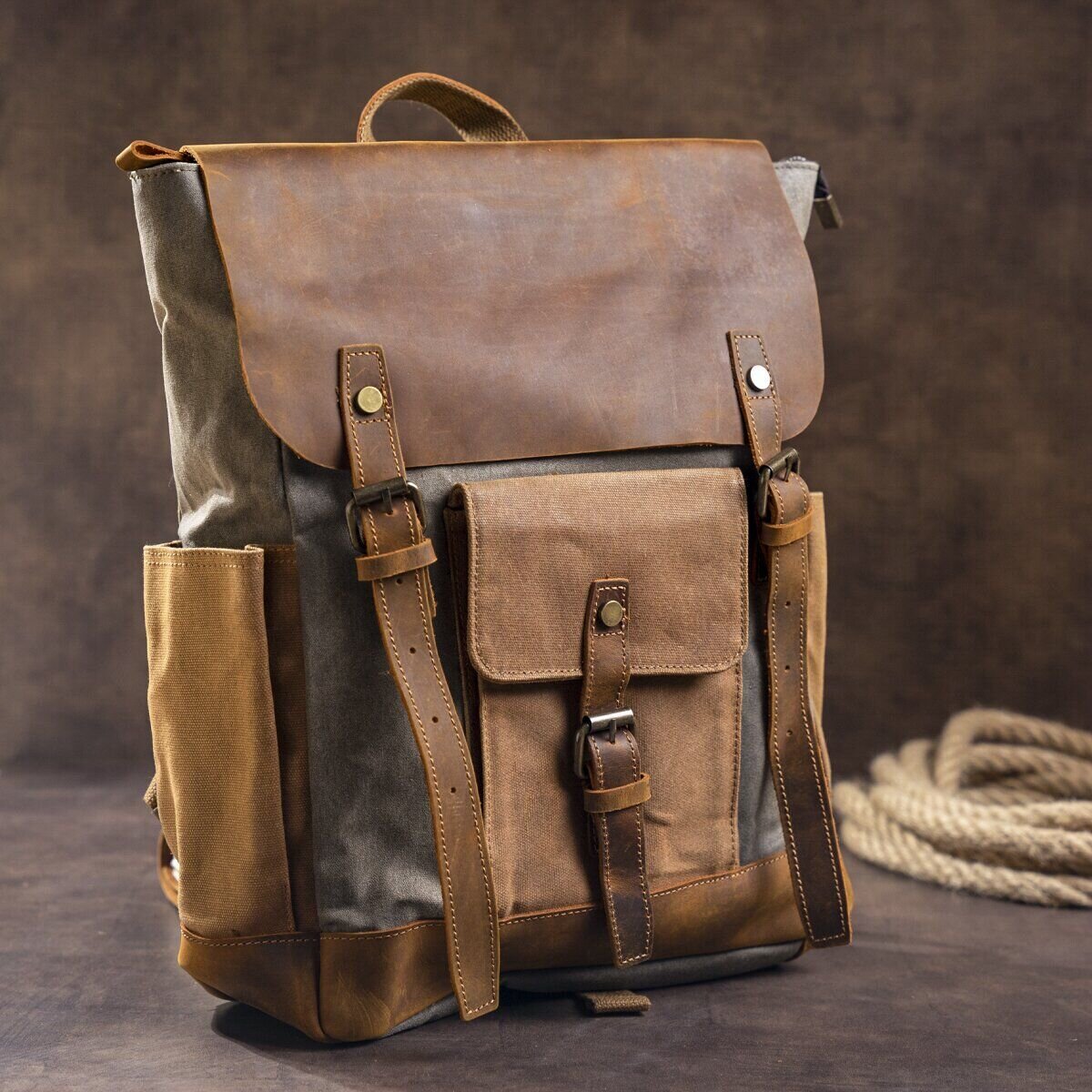 Зручний рюкзак з кишенями canvas Vintage Сірий