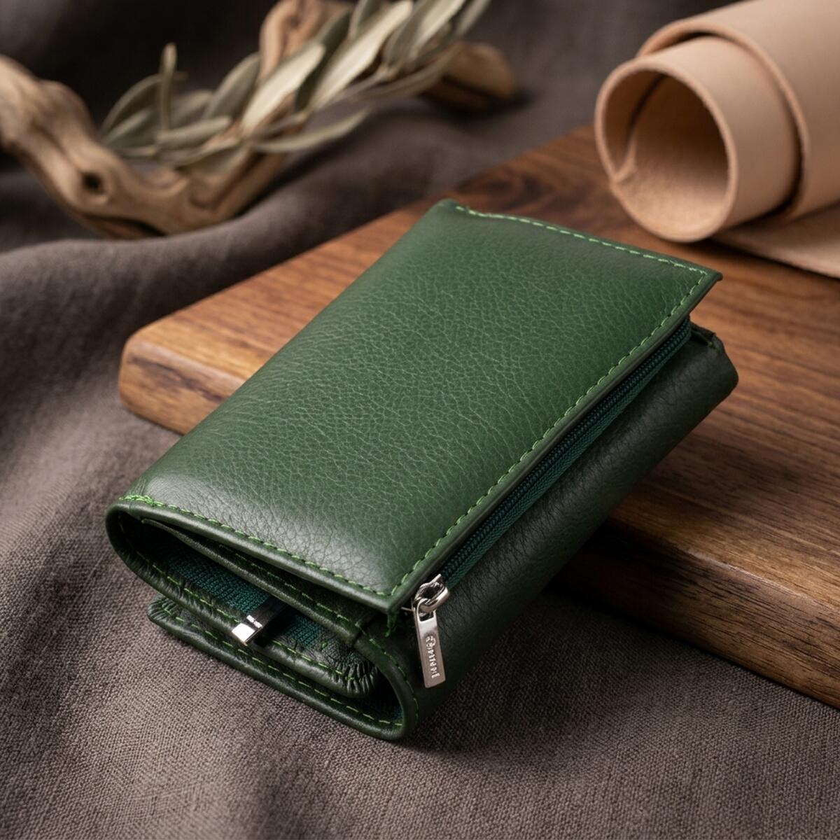 Горизонтальне портмоне зі шкіри унісекс на магніті ST Leather Зелене