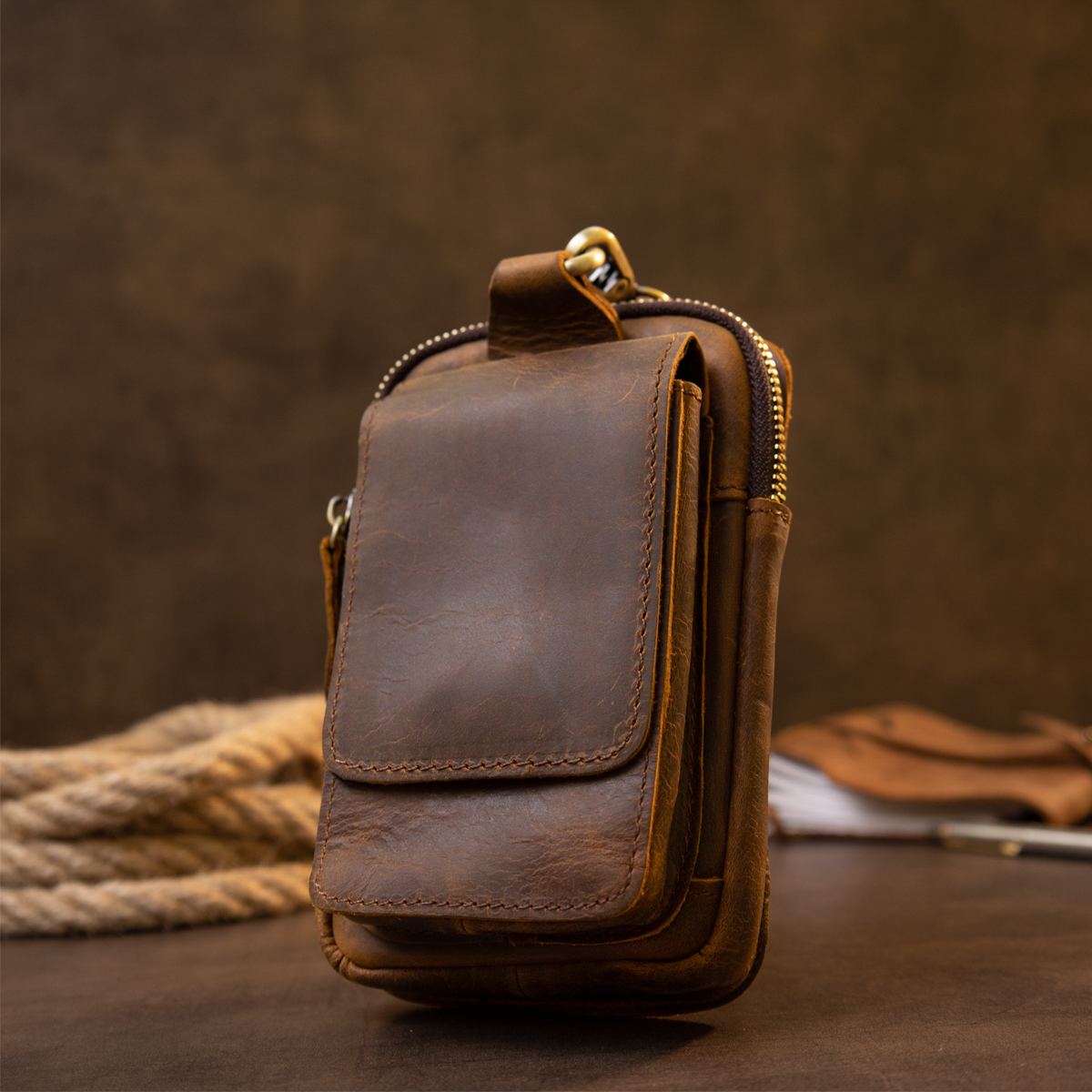 Сумка мужская на пояс Vintage Коричневая
