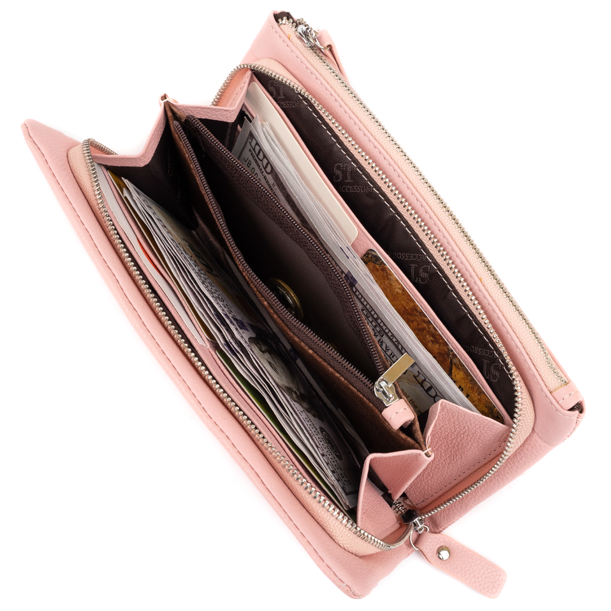 Гаманець-клатч зі шкіри з кишенею для мобільного ST Leather Рожевий