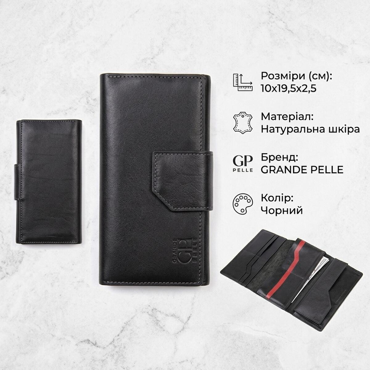 Кожаное глянцевое портмоне GRANDE PELLE Черный