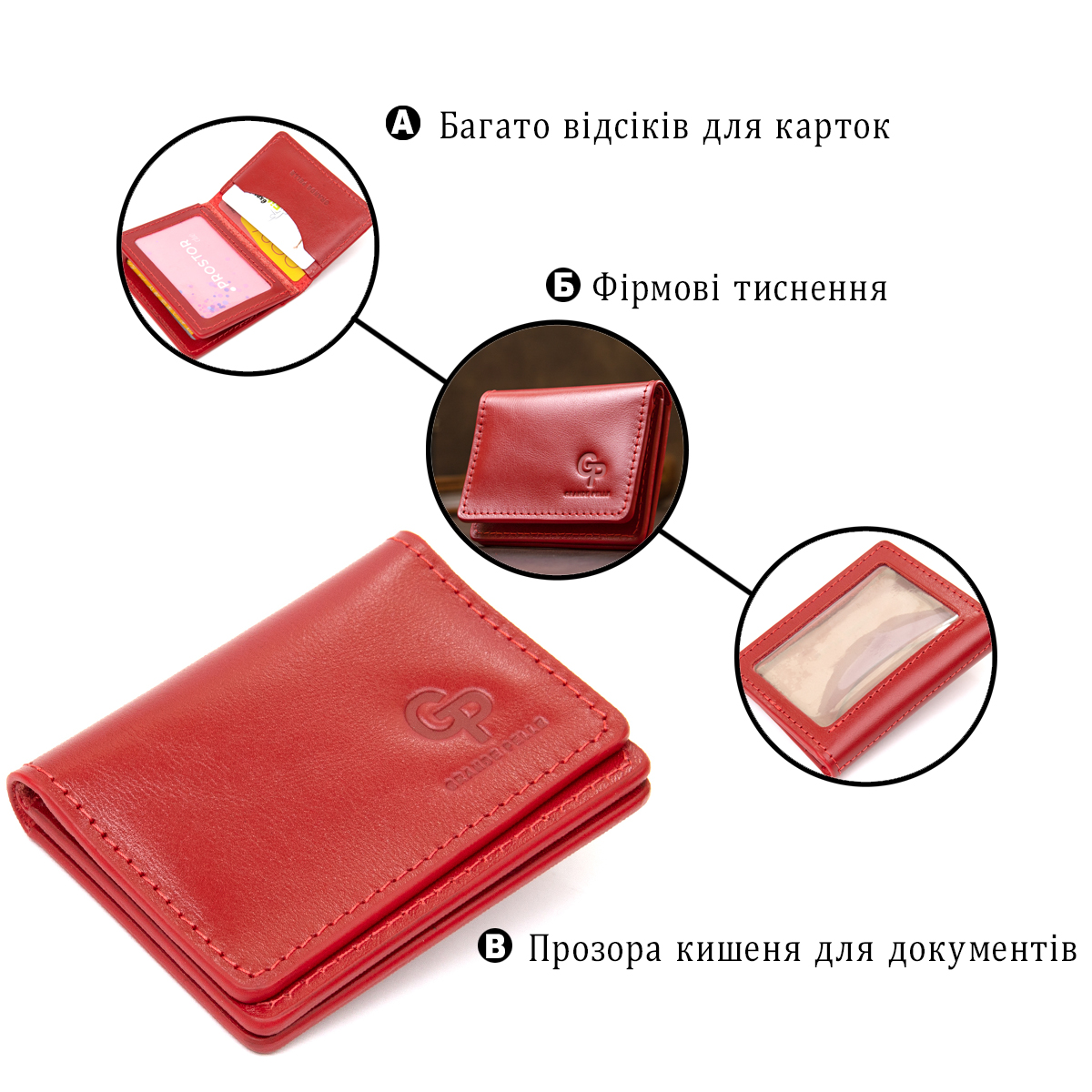 Шкіряна обкладинка для автодокументів GRANDE PELLE Червоний