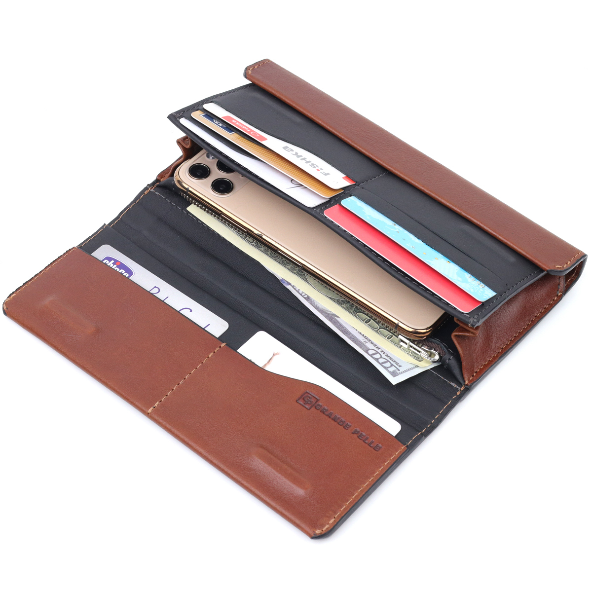 Барсетка із гладкої шкіри Grande Pelle Коричневий