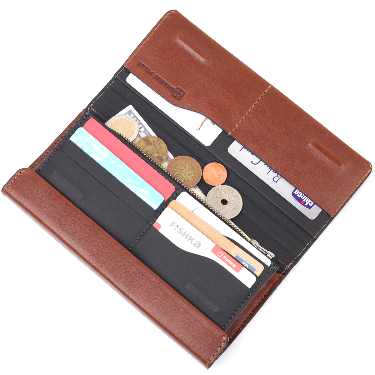 Барсетка із гладкої шкіри Grande Pelle Коричневий