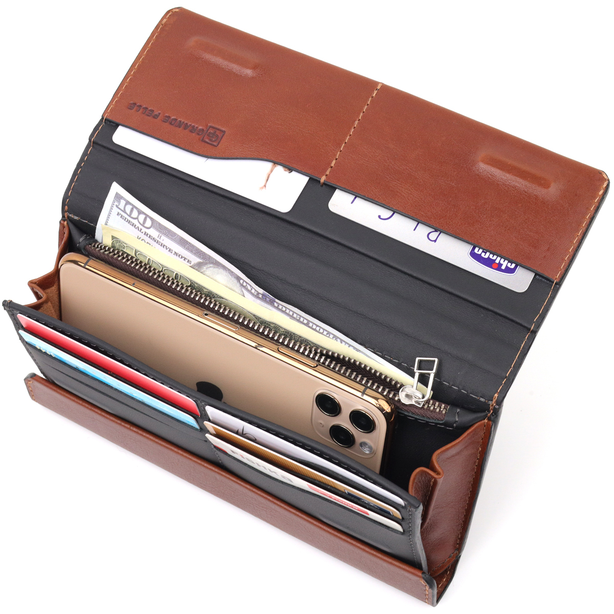 Барсетка із гладкої шкіри Grande Pelle Коричневий