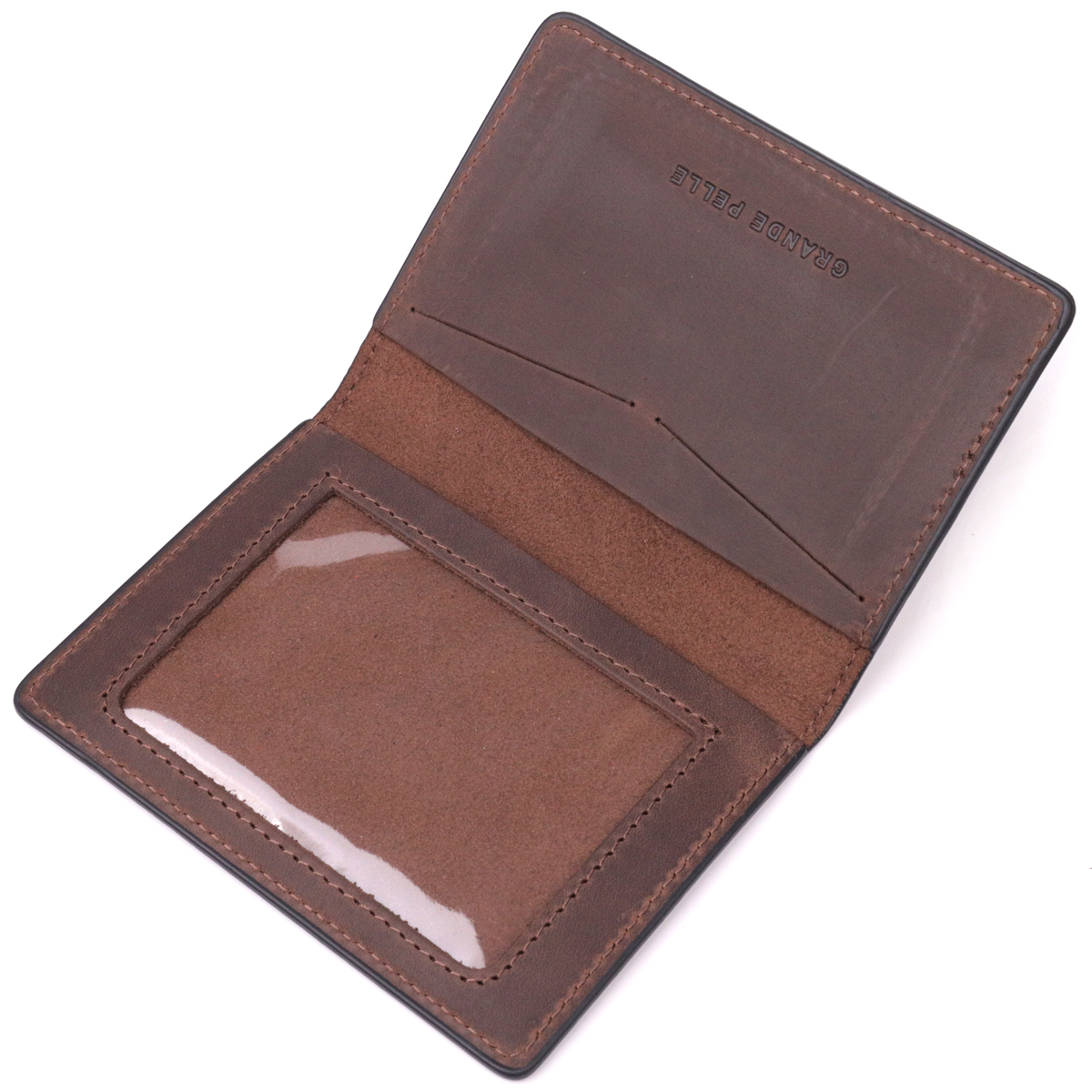 Надійна обкладинка з вінтажної шкіри на військовий квиток Тризуб ЗСУ GRANDE PELLE Коричнева