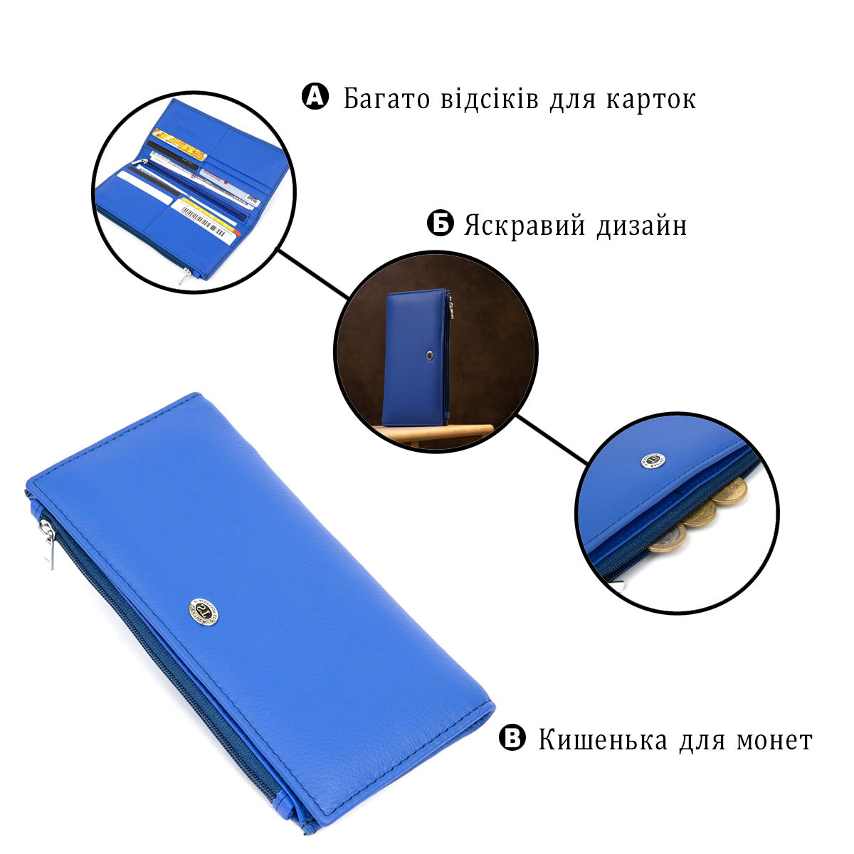 Практичний шкіряний гаманець ST Leather Блакитний