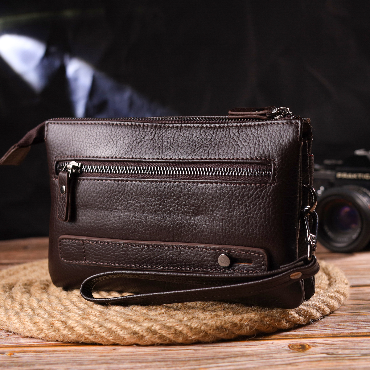 Красивий клатч для чоловіків з натуральної зернистої шкіри CANPELLINI Коричневий