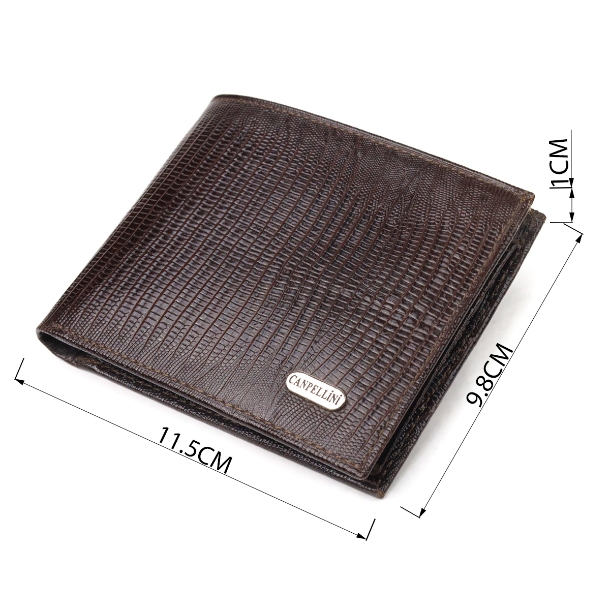Лакований гаманець для чоловіків у два складення з натуральної фактурної шкіри CANPELLINI Коричневий