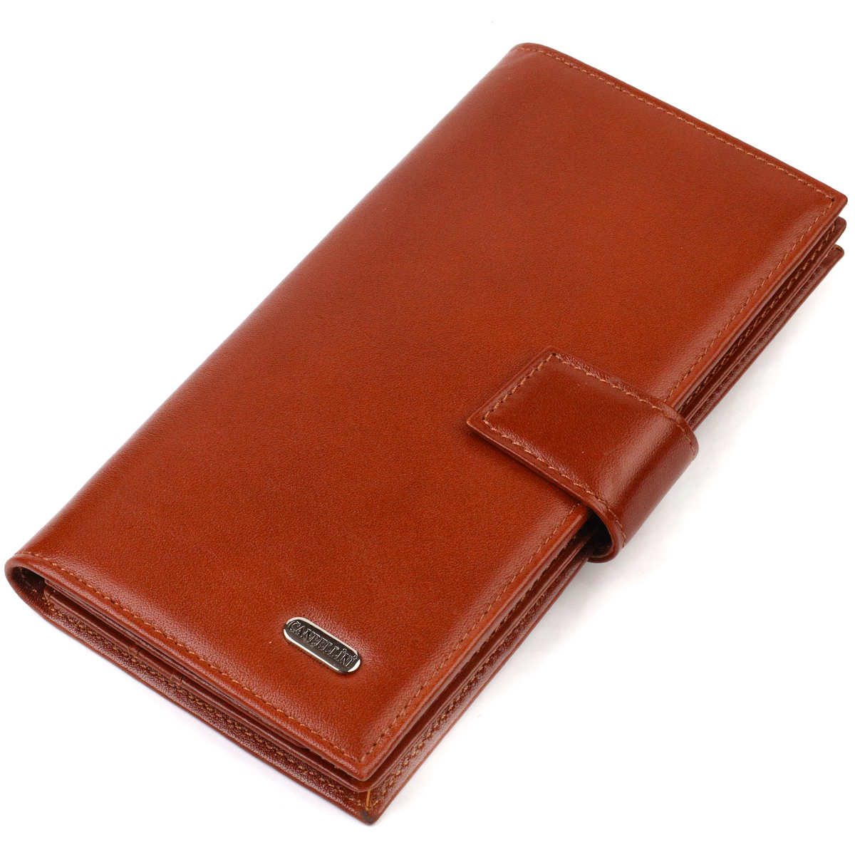 Практичне вертикальне чоловіче портмоне з натуральної гладкої шкіри CANPELLINI Коричневе