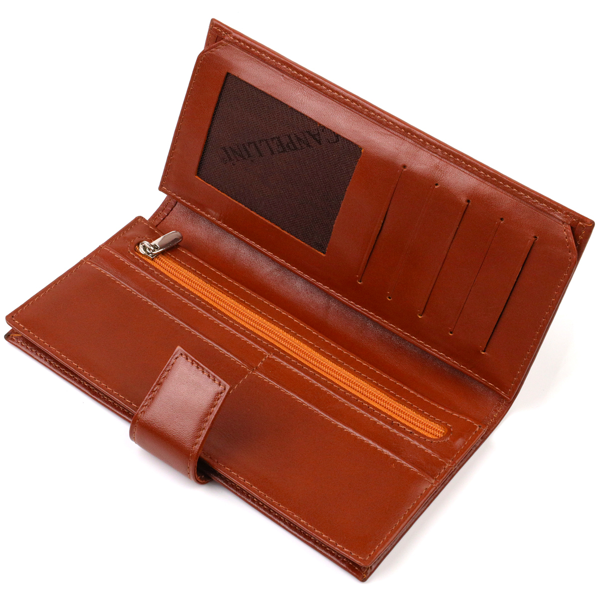 Практичне вертикальне чоловіче портмоне з натуральної гладкої шкіри CANPELLINI Коричневе