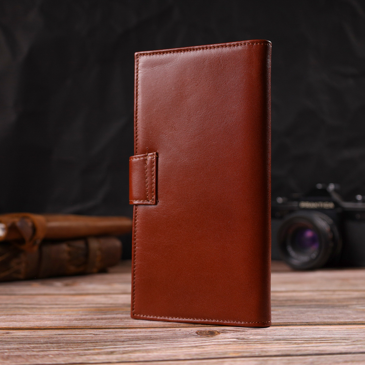 Практичне вертикальне чоловіче портмоне з натуральної гладкої шкіри CANPELLINI Коричневе