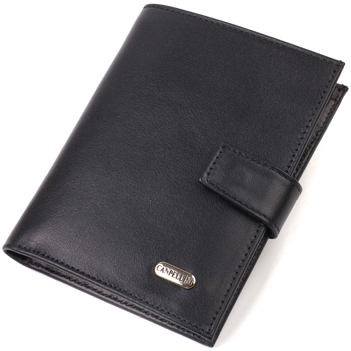 Класичний вертикальний чоловічий портмоне середнього розміру з натуральної гладкої шкіри CANPELLINI Чорний