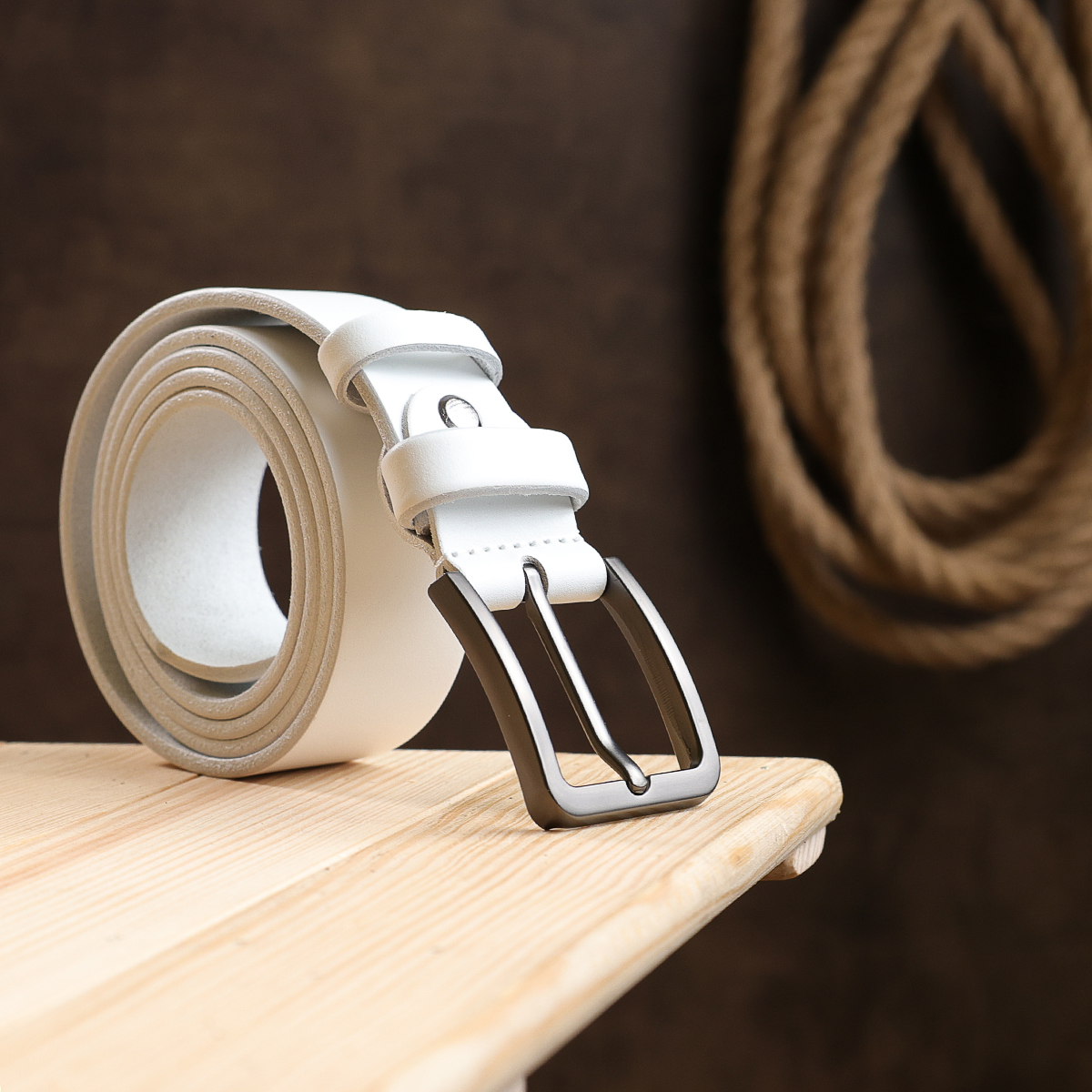 Гладкий строгий ремінь унісекс Vintage Білий