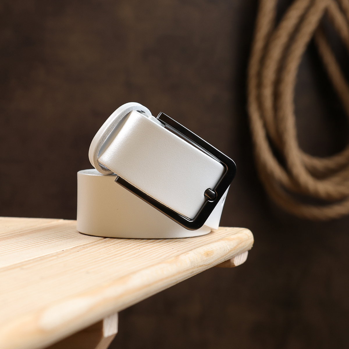 Гладкий строгий ремінь унісекс Vintage Білий