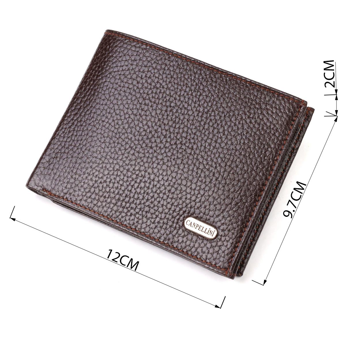 Ідеальний горизонтальний чоловічий гаманець середнього розміру із натуральної зернистої шкіри CANPELLINI Коричневий