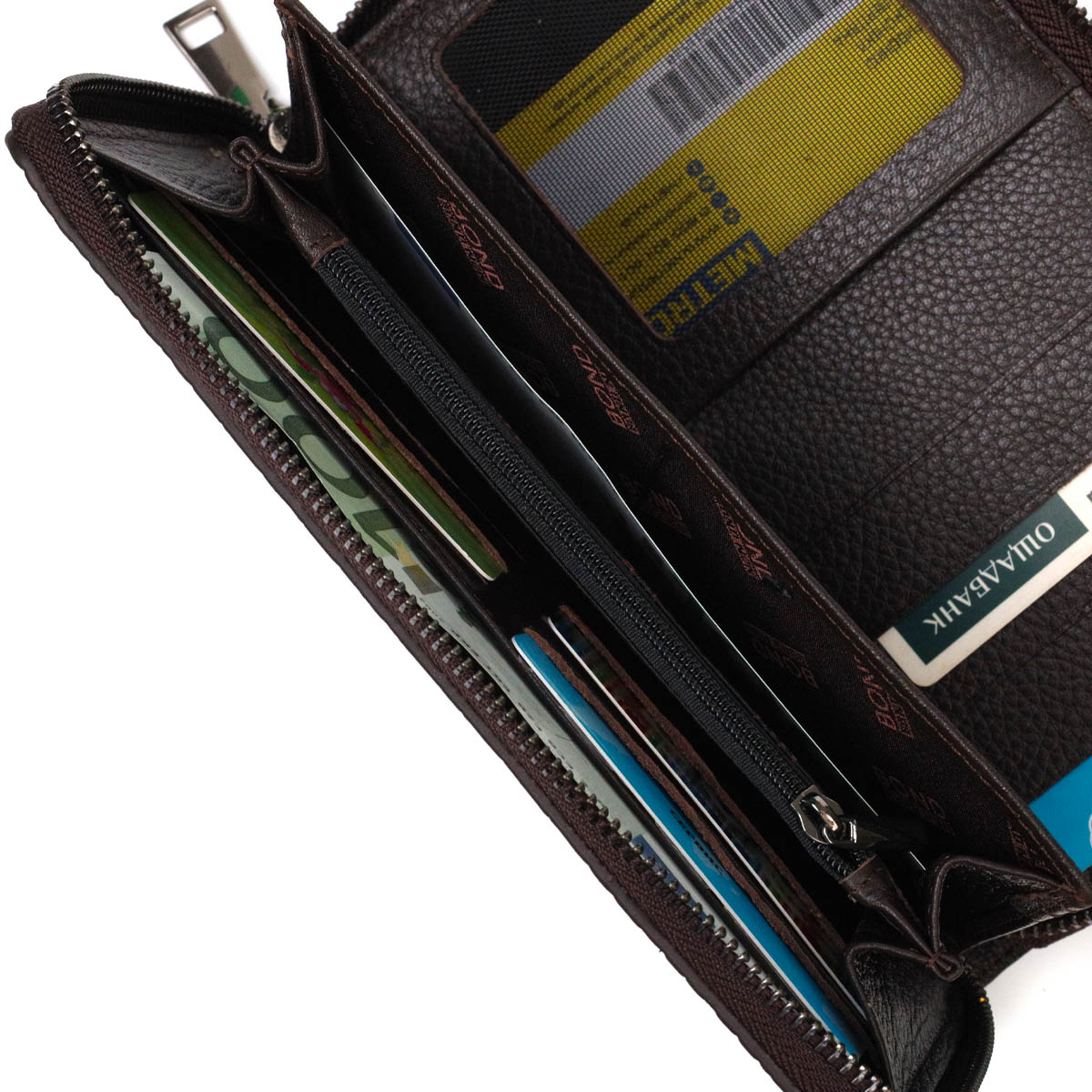 Великий чоловічий клатч з одним відділенням з натуральної шкіри з тисненням під крокодила BOND Коричневий