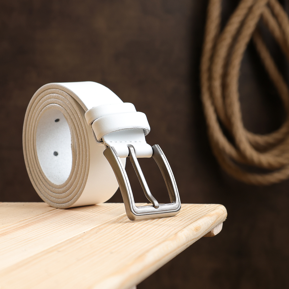 Гладкий стильный мужской ремень Vintage Белый
