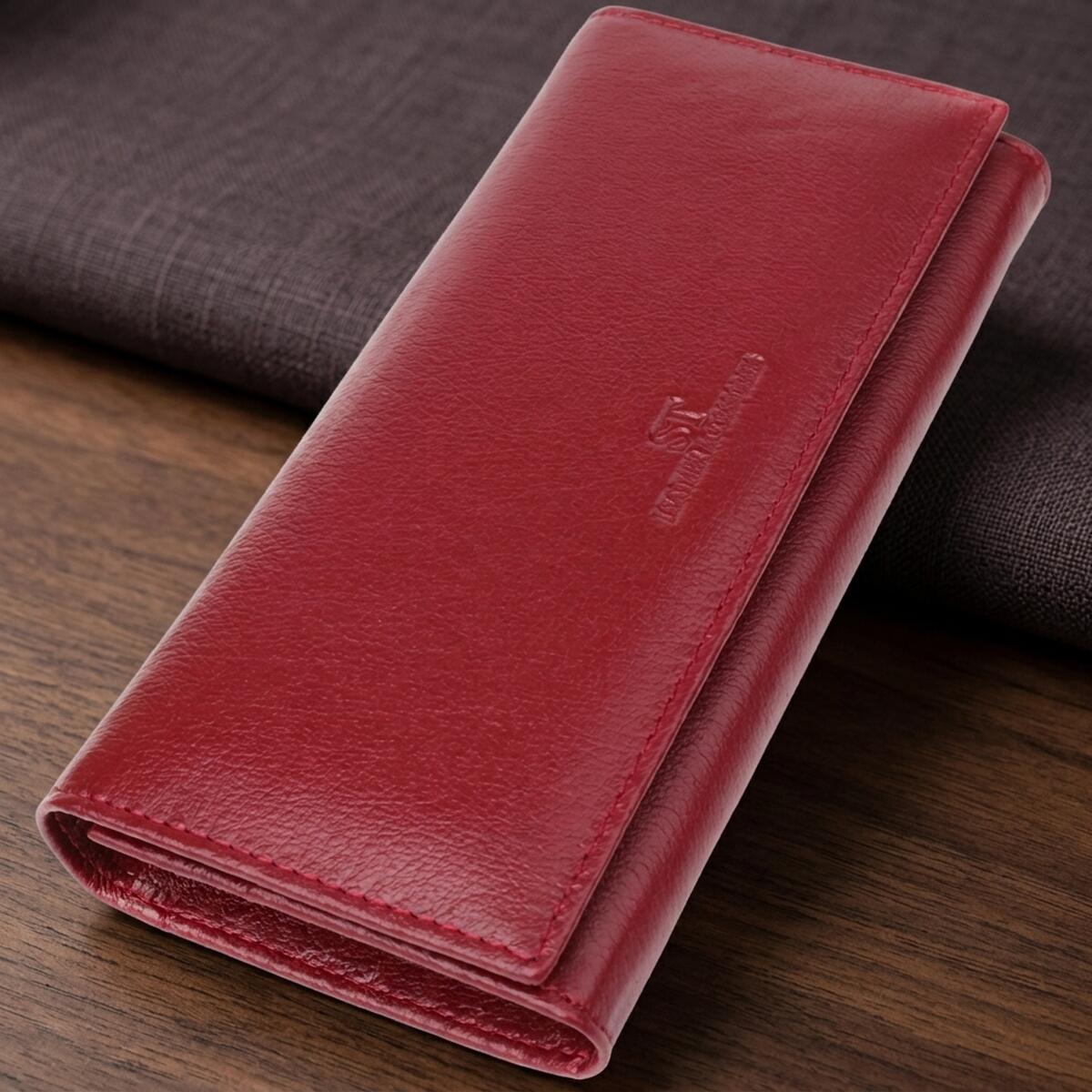 Елегантний гаманець у два складення з натуральної шкіри ST Leather Бордовий